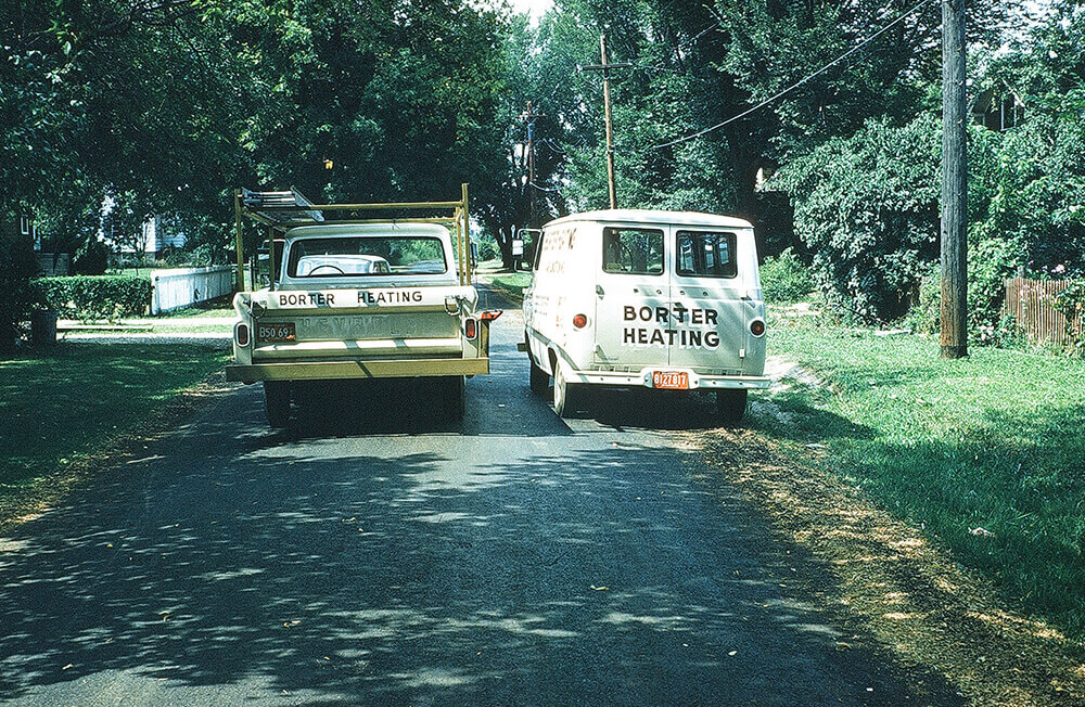 Back View of Old Borter Truck and Van